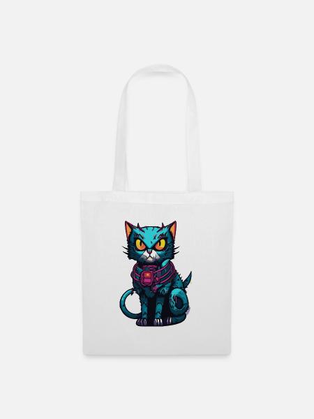 Cyberpunk Astrokatze - Stoffbeutel - Weiß