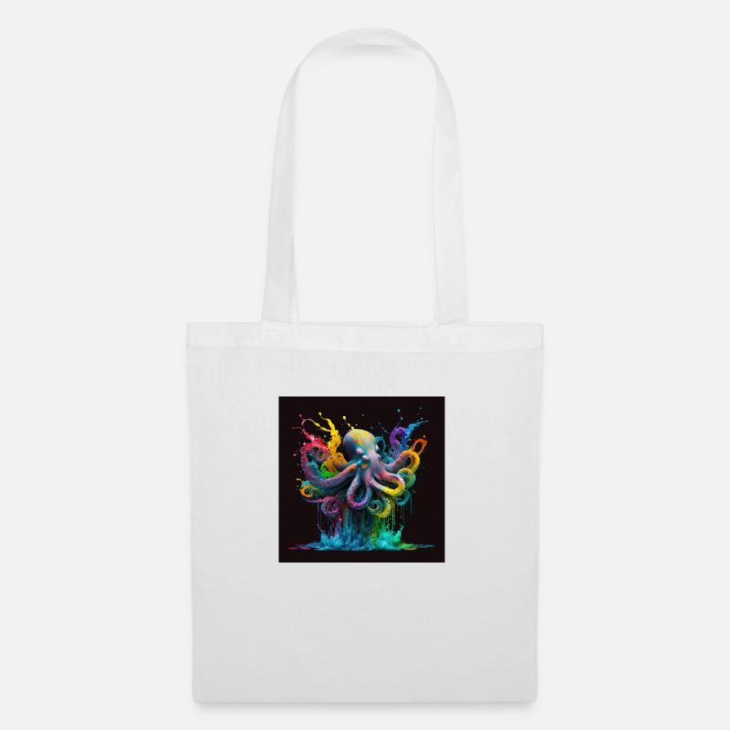 Farbiger Octopus / Qualle, einzigartiges Design - Stoffbeutel - Weiß