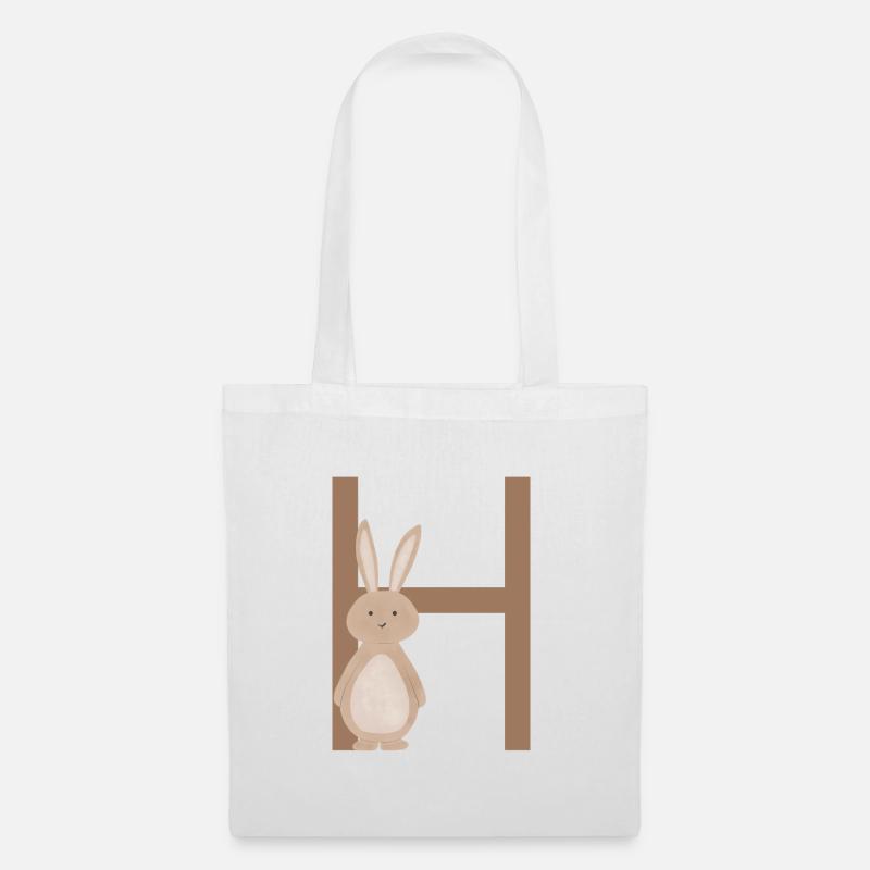 H - HASE - ABC, Alphabet, Buchstabe, Tier, Name - Stoffbeutel - Weiß