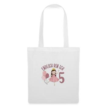 Prinzessin Geburtstagshirt Endlich 5 Jahre Mädchen - Stoffbeutel - Weiß - Vorne