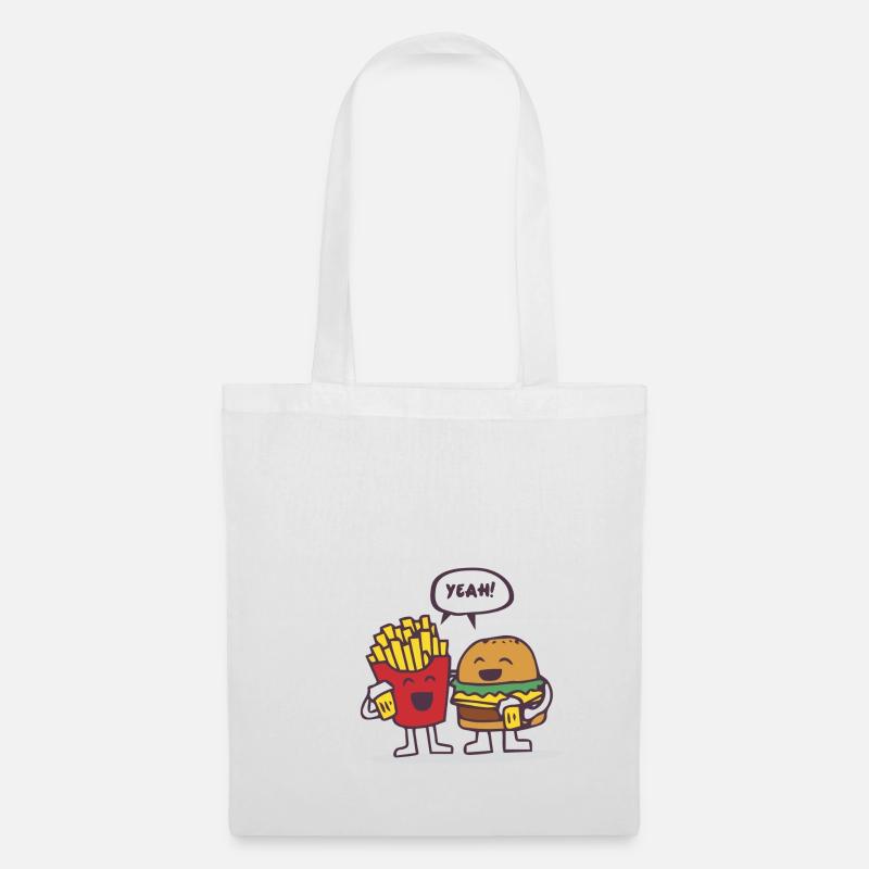 Burger und Pommes - beste Freunde Geschenk - Stoffbeutel - Weiß