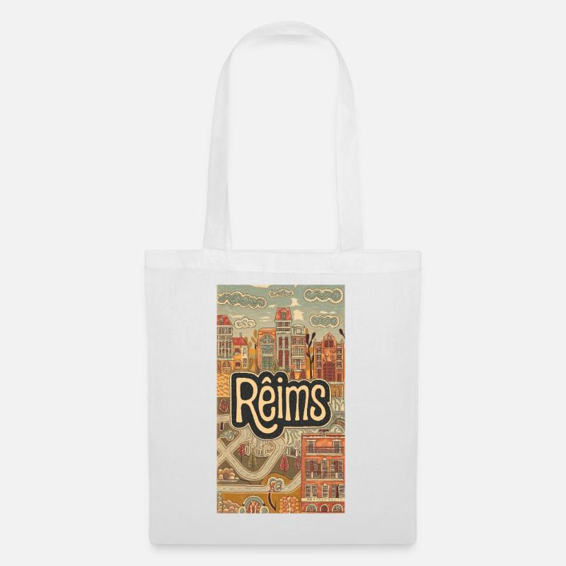 Reims Stadtbild Retro Illustration - Stoffbeutel - Weiß