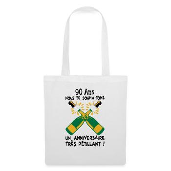 90 ans bouteille petillant anniversaire - Sac en tissu - blanc - Devant