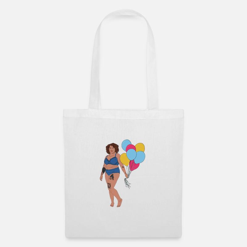 Frau mit Luftballons - Stoffbeutel - Weiß
