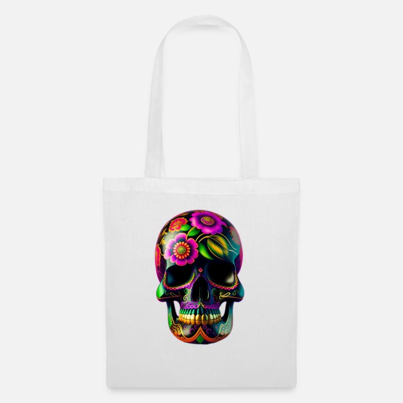 Totenkopf im Mexikanschischem Style - Stoffbeutel - Weiß