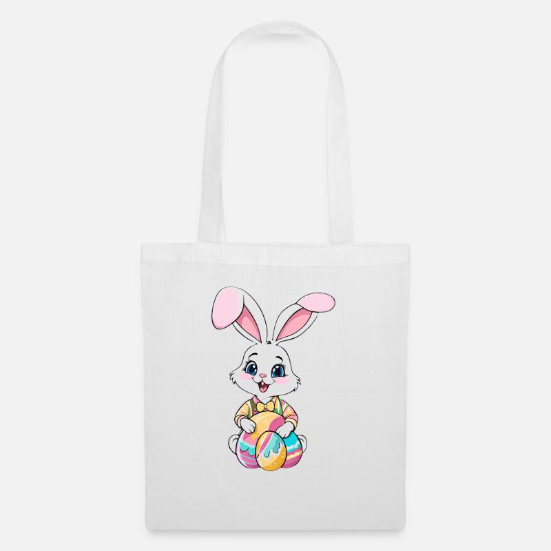 Osterhase mit Ostereiern - Stoffbeutel - Weiß