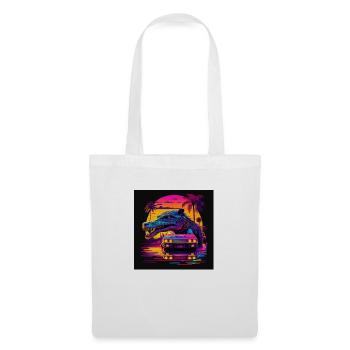 Krokodil mit Neonfarben, Synthwave / 80er Jahre - Stoffbeutel - Weiß - Vorne