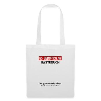65. Geburtstag Gästebuch Unterschrift Gästeliste - Stoffbeutel - Weiß - Vorne