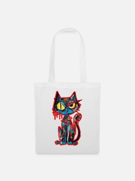 Katze Kunst Bunt - Stoffbeutel - Weiß