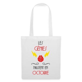les génies naissent en Octobre - Anniversaire - Sac en tissu - blanc - Devant