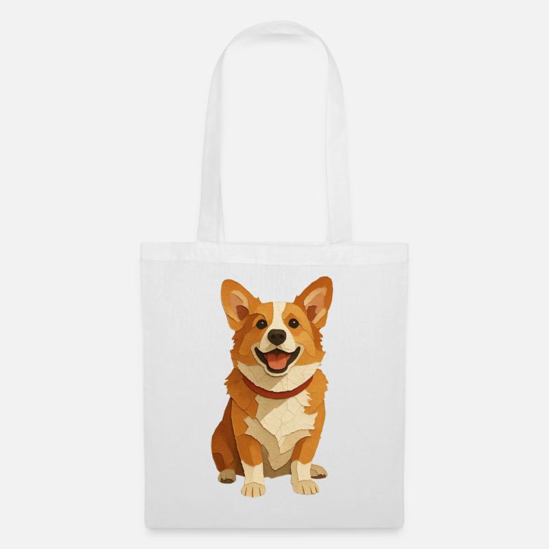 Corgi-Papier-Collage-Porträt - Stoffbeutel - Weiß