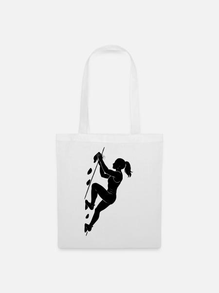 Athletische Bouldern Silhouette Frau - Stoffbeutel - Weiß