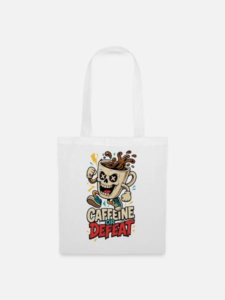 Kaffee-Totenkopf – Caffeine or Defeat - Stoffbeutel - Weiß