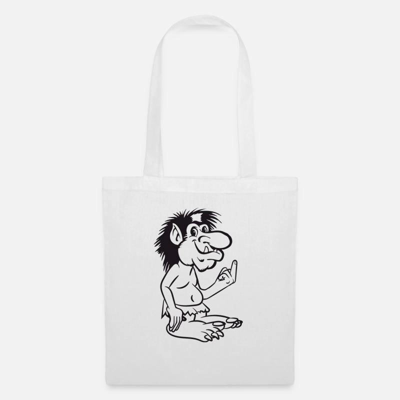 troll witzig cartoon stinkefinger spitzohr maerche - Stoffbeutel - Weiß