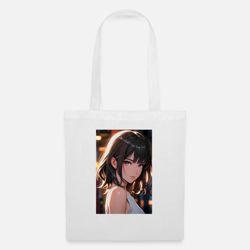 Wunderschöne Anime-Kunst – Porträt eines Mädchen - Stoffbeutel - Weiß