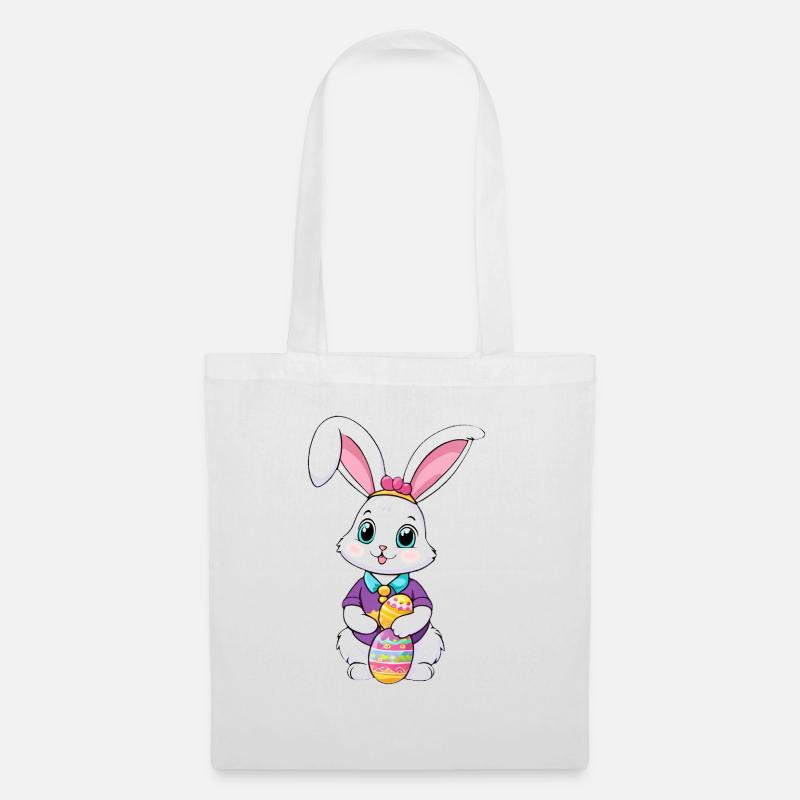 Osterhase mit Ostereiern - Stoffbeutel - Weiß