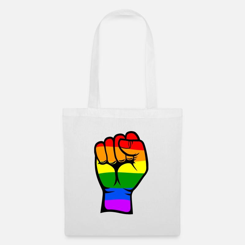 Regenbogenfarbe Flagge Hand Faust Symbol - Stoffbeutel - Weiß