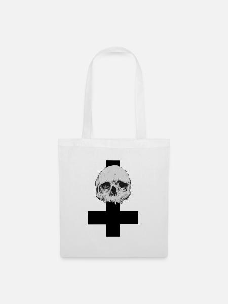 Skull kreuz invertiert - Stoffbeutel - Weiß