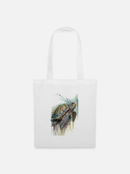 Schildkröte Aquarell Realistisch - Stoffbeutel - Weiß