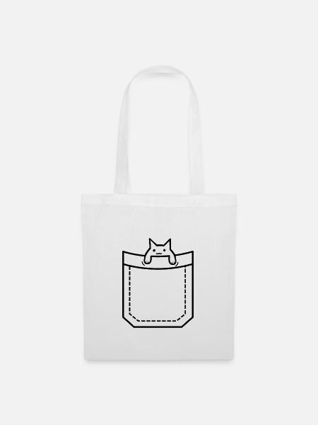 kleine Taschen Katze - Stoffbeutel - Weiß