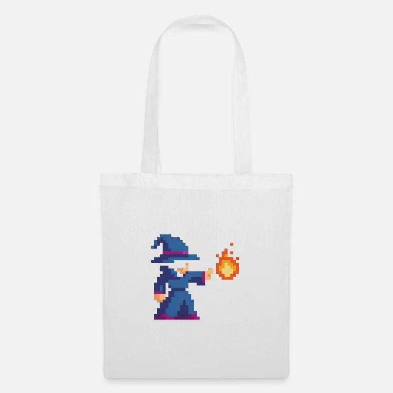 Pixel Wizard und Feuer - Stoffbeutel - Weiß