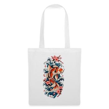Koi in Wellen und Sakura - Stoffbeutel - Weiß - Vorne