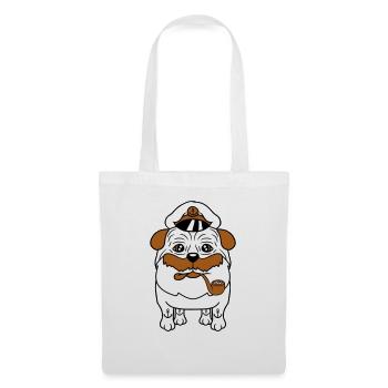 Alter Mops Hund Kapitän Lustig Süß Cartoon Comic - Stoffbeutel - Weiß - Vorne