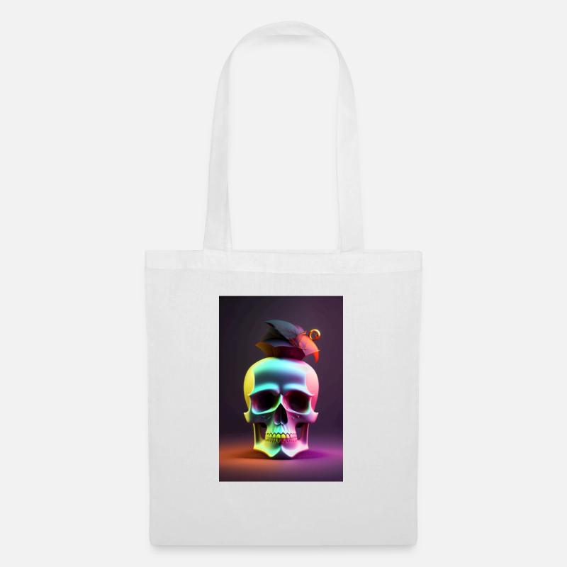 Halloween Regenbogen Totenkopf - Stoffbeutel - Weiß