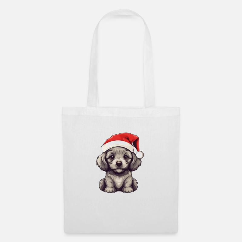 Weihnachtsmann-Welpe - Stoffbeutel - Weiß