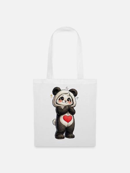 Schüchterner Panda mit rotem Herz - Stoffbeutel - Weiß