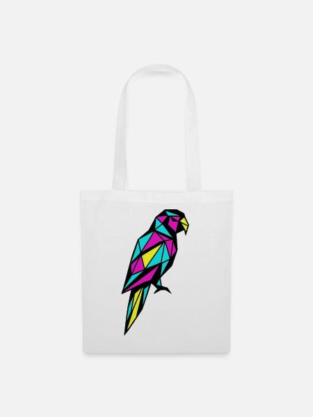 Geometrischer Papagei Low-Poly CMYK-Vogel - Stoffbeutel - Weiß