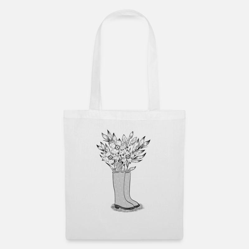 Illustration Blumen Stiefel - Stoffbeutel - Weiß