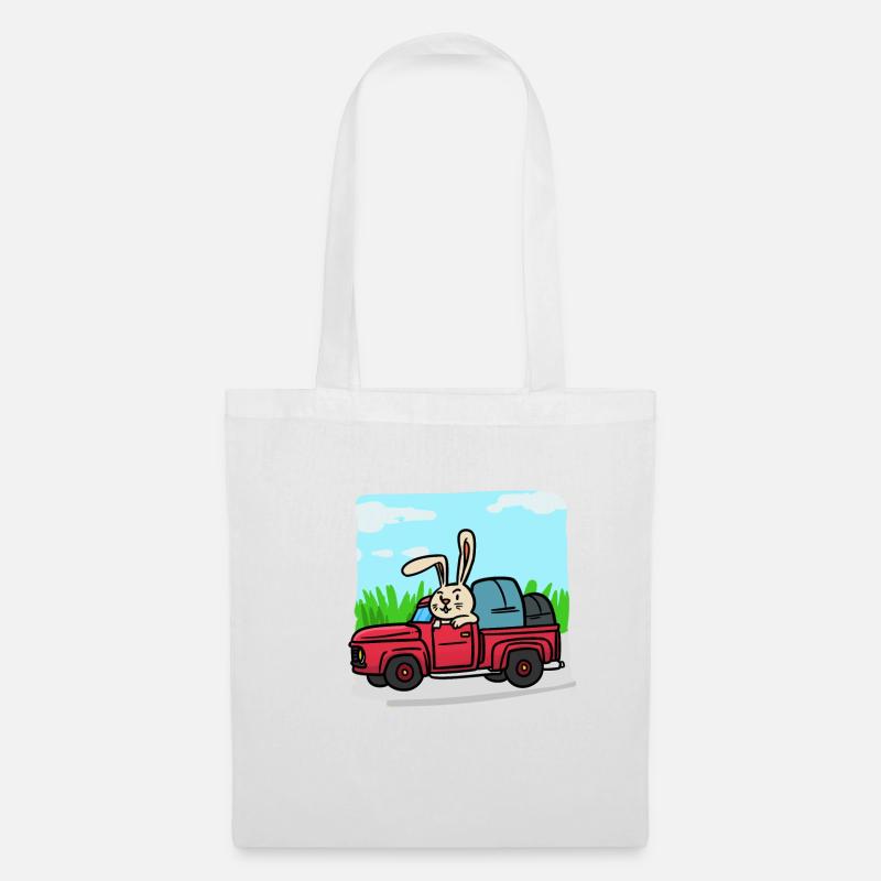 Hase mit dem Auto auf der Reise - Stoffbeutel - Weiß