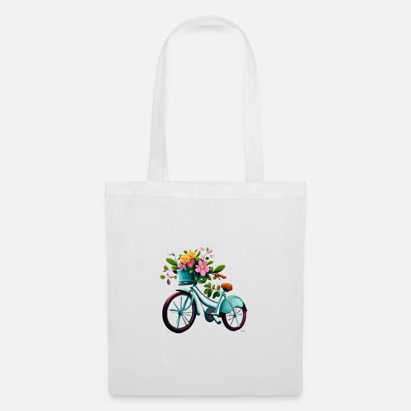 Fahrrad mit Blumen - Stoffbeutel - Weiß