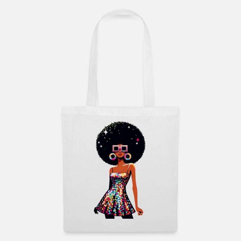 Disco Afro Glam Sequins Design - Stoffbeutel - Weiß