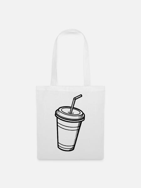 Tasse mit Stroh - Stoffbeutel - Weiß