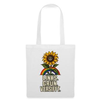 Links Grün Versifft – Sonnenblume und Peace - Stoffbeutel - Weiß - Vorne