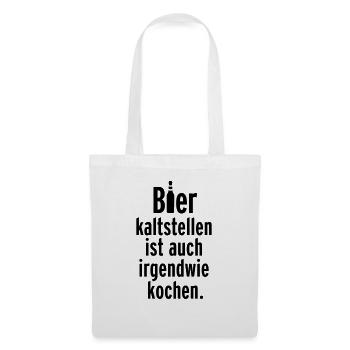 Bierflasche kalt Kühlschrank Küche kochen grillen - Stoffbeutel - Weiß - Vorne