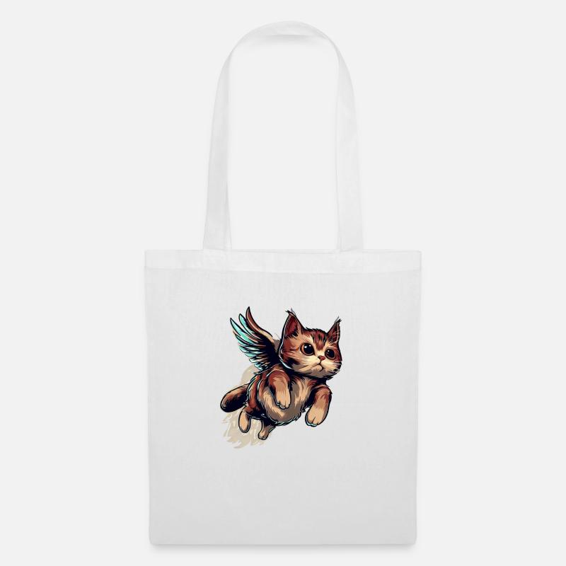 Fliegende Katze - Stoffbeutel - Weiß
