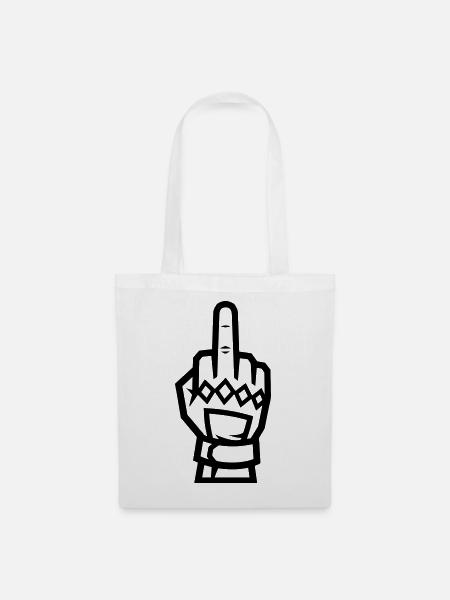 Mittelfinger Handschuh Schwarz Kontur Symbol - Stoffbeutel - Weiß