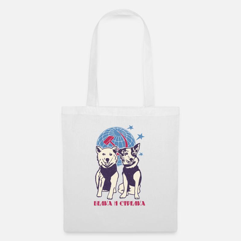 Belka & strelka Comunismo sovietico cirillico Laika - Borsa di stoffa - bianco