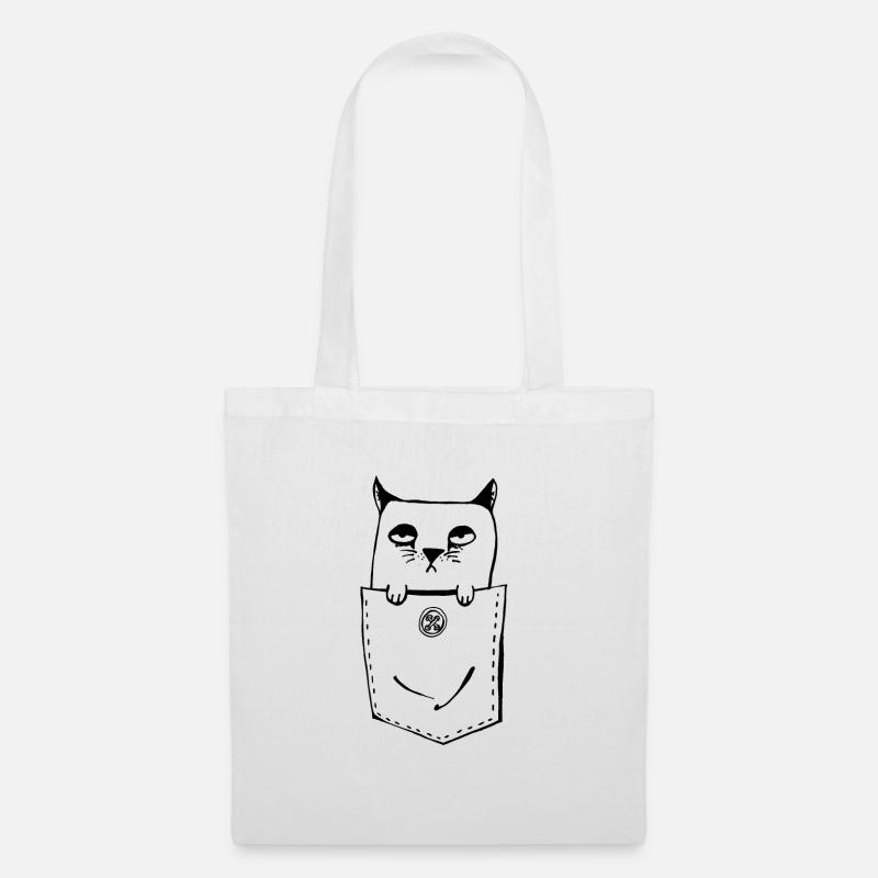 Katze im Sack - Kitty in der Brusttasche - Cat - Stoffbeutel - Weiß