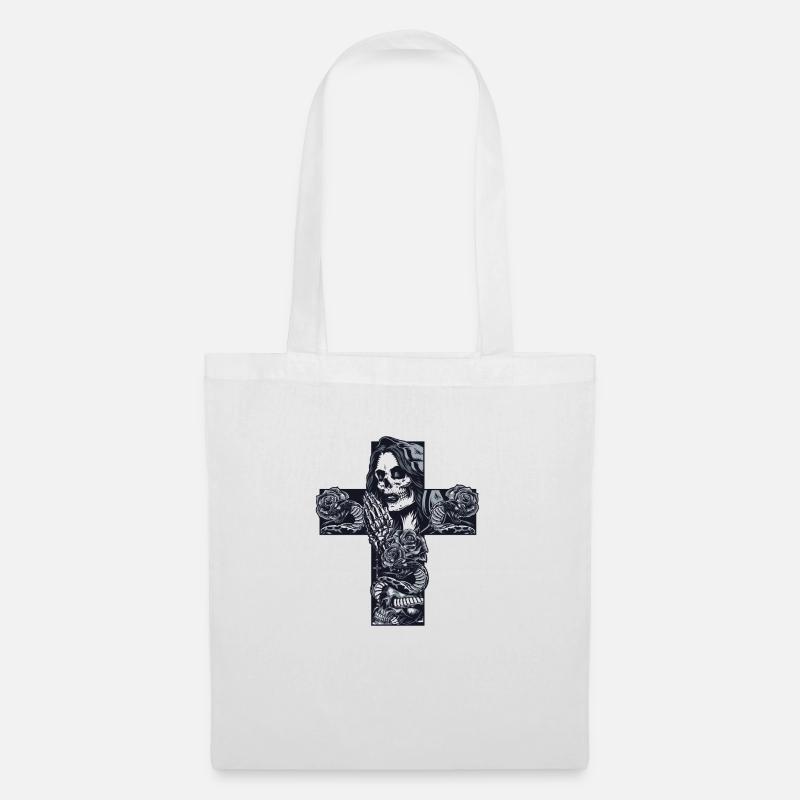Abstraktes Kreuz • Skelett • Skull • Schlange - Stoffbeutel - Weiß
