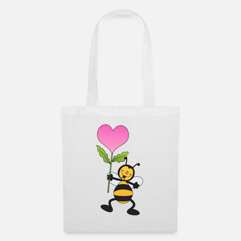 Biene mit Herz Blume - Stoffbeutel - Weiß