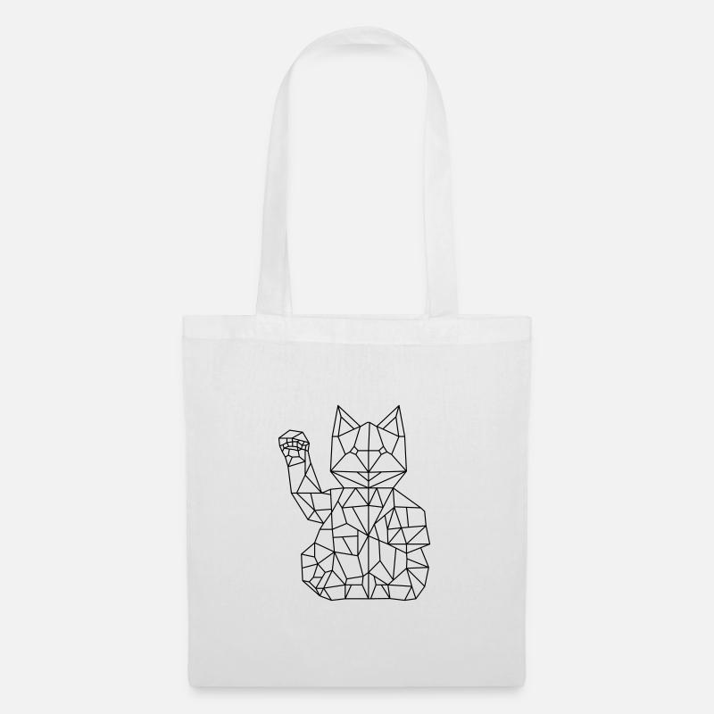 Fortune Cat Maneki-neko Polygon - Stoffbeutel - Weiß