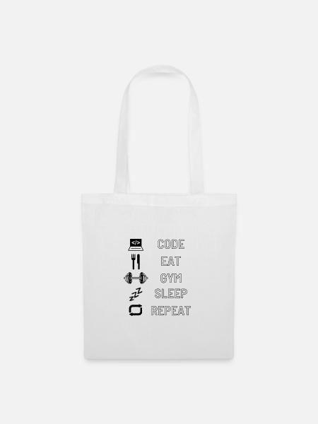 Code, Eat, Gym, Sleep, Repeat - Stoffbeutel - Weiß