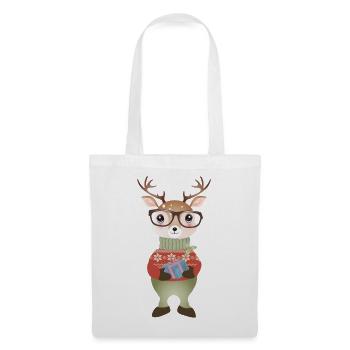 cute deer with Christmas gift & glasses - Tote Bag - white - Front
