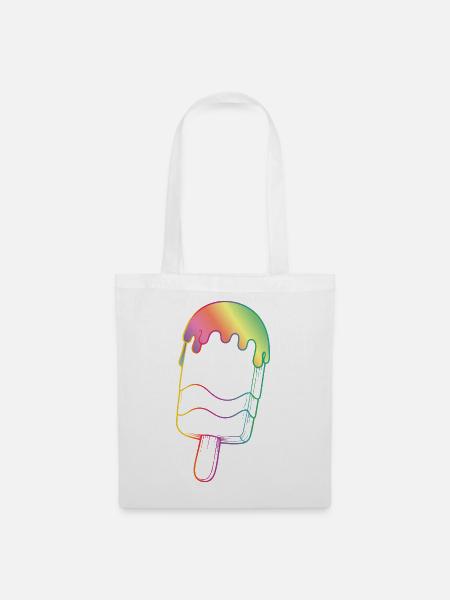 Regenbogen Eis Outline Neon Style - Stoffbeutel - Weiß