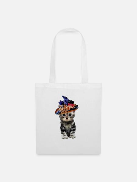 Katze mit Hüten - Stoffbeutel - Weiß