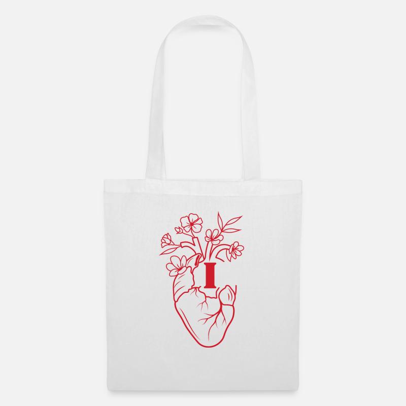Buchstabe i Herz rote florale Anatomie - Stoffbeutel - Weiß